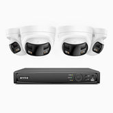 FDH600 - 8 Channel PoE Security System with 4 Dual Lens Cameras, 6MP Resolution, 180° Panoramic View, Smart Dual Light Night Vision, Two-Way Audio, Active Siren & Alarm, Human & Vehicle Detection, IP67